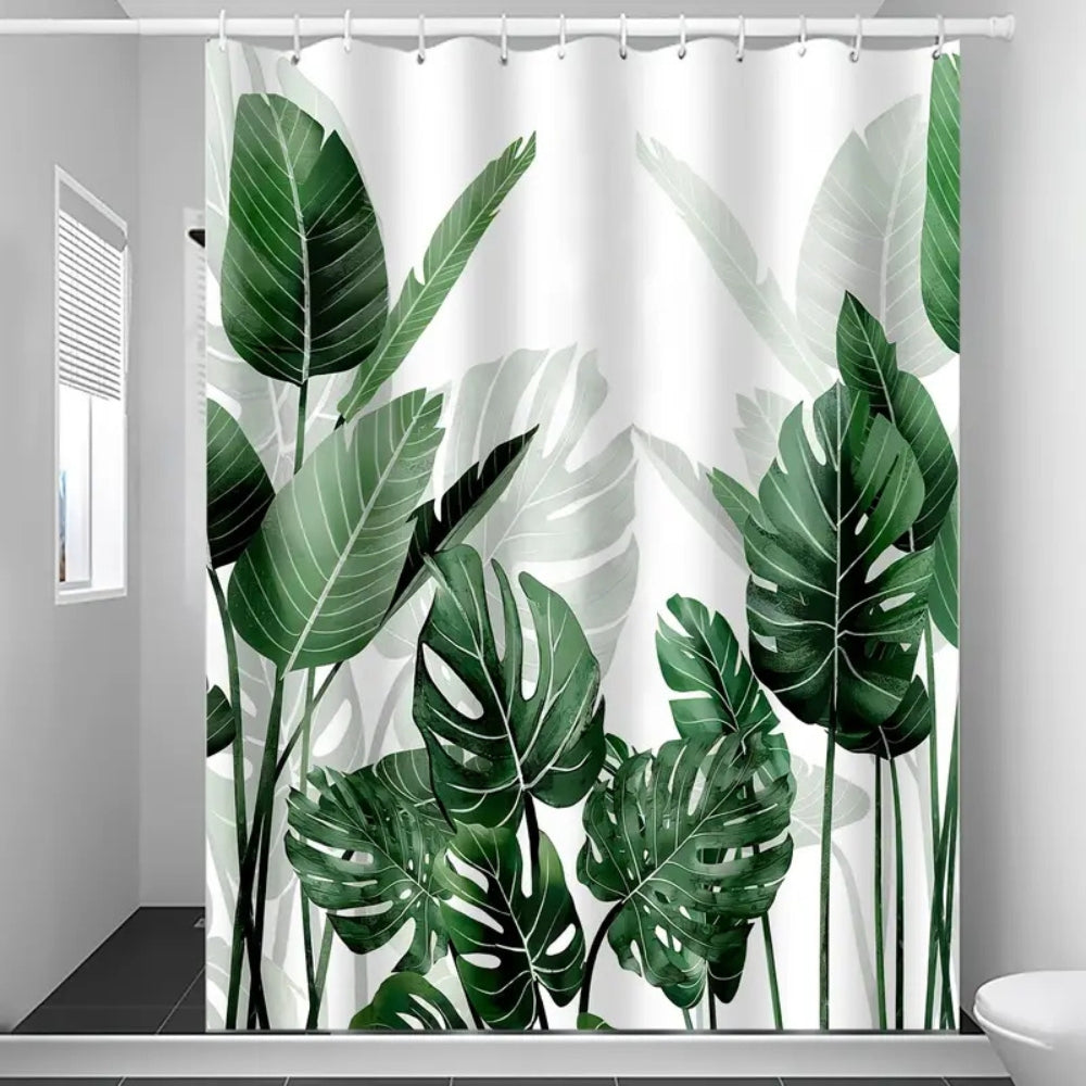 Tropical Monstera Leaves Shower Curtain – Botanical Waterproof Bath Curtain