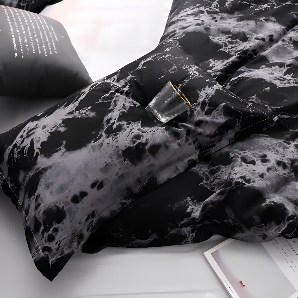 Luxe Black Marble Duvet Cover Set (3 Pcs) – Modern Bedding