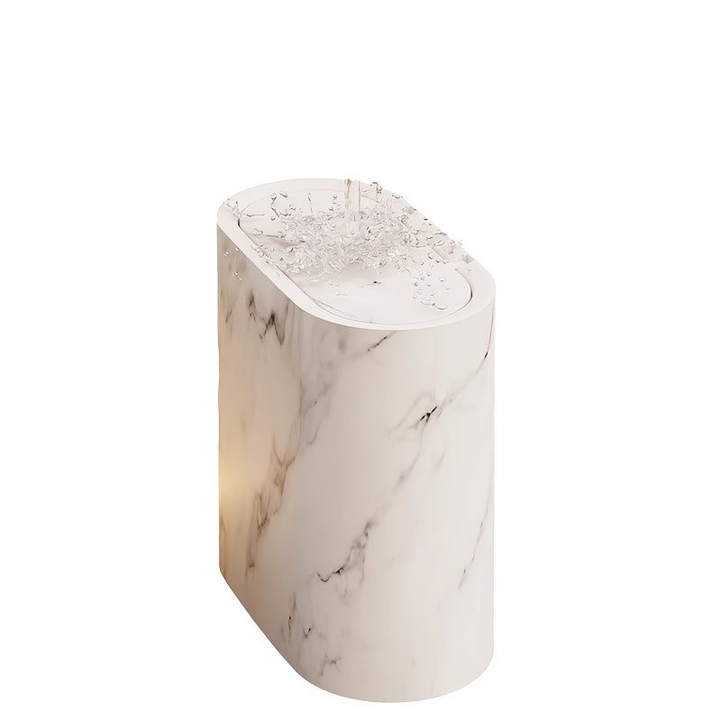 Marble-Look Trash Can with Lid | Modern Oval Bathroom & Kitchen Bin