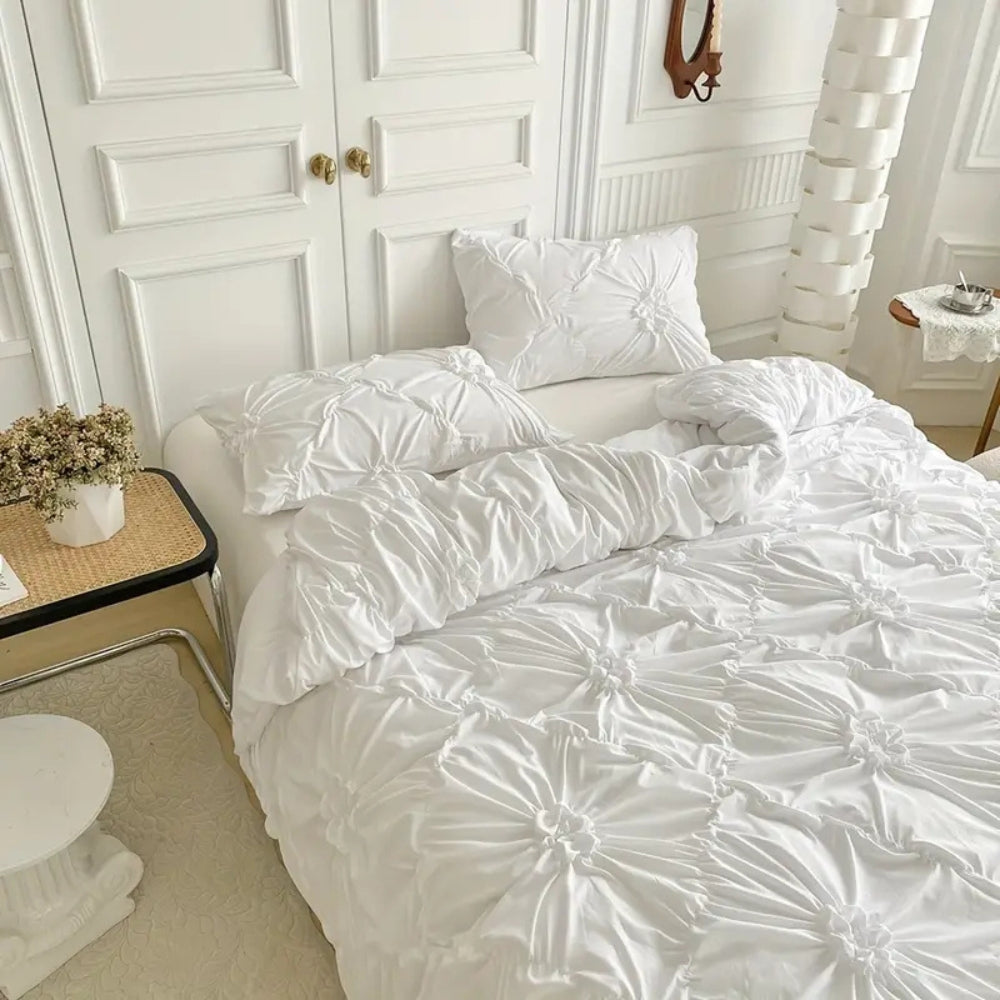 Ruffle Flower Duvet Cover Set – Soft Textured Floral Bedding