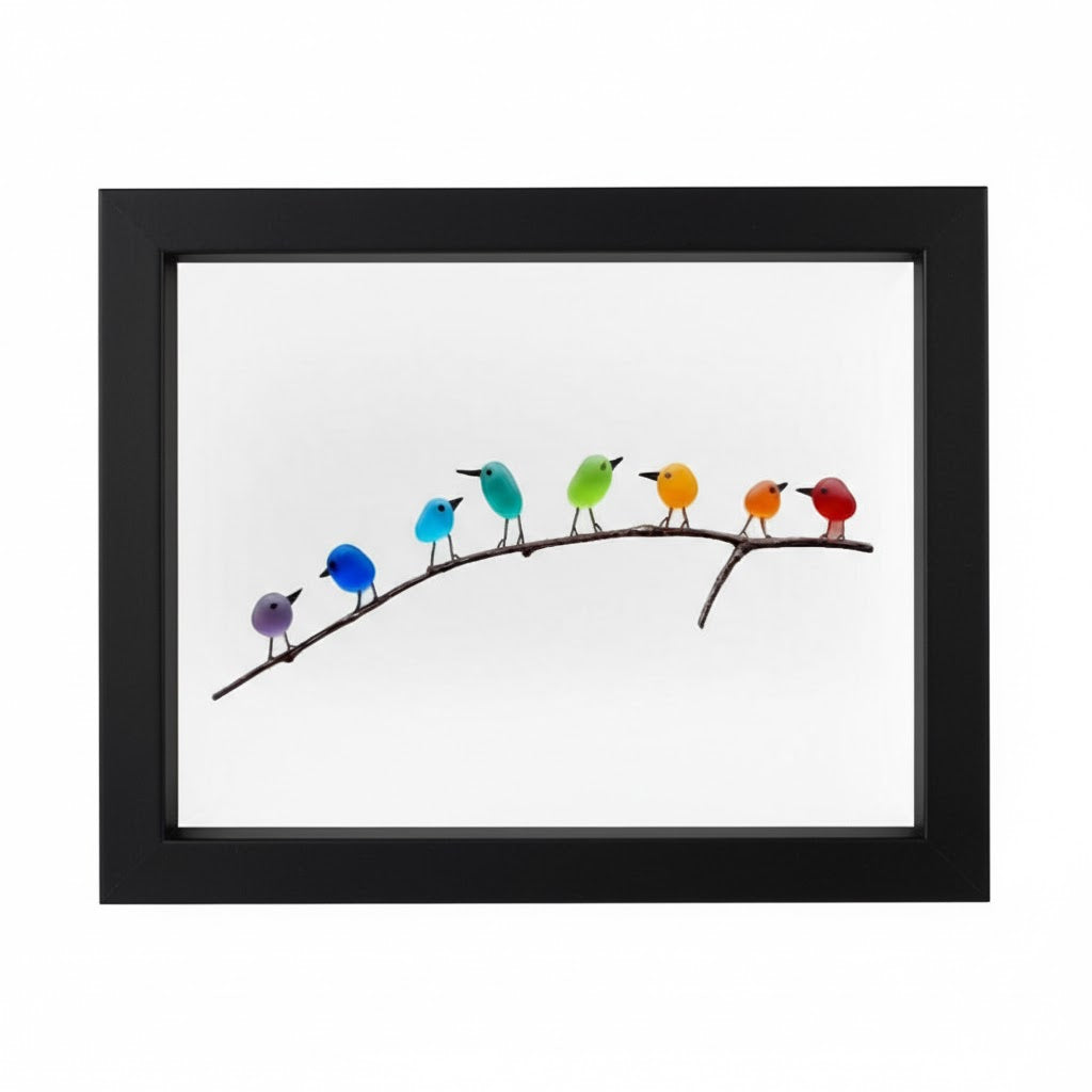 Coastal Sea Glass Bird Wall Art – Driftwood Framed Beach Decor