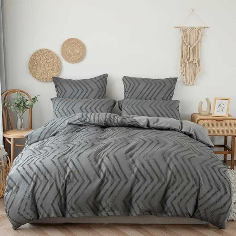 Chevron Plush Quilt Cover Set (3 Pcs) – Soft Warm Textured Bedding