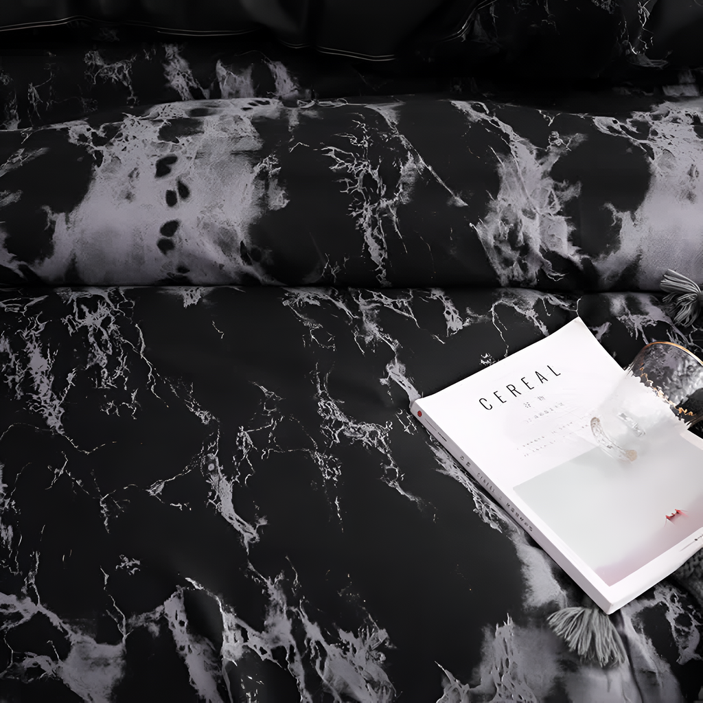 Luxe Black Marble Duvet Cover Set (3 Pcs) – Modern Bedding