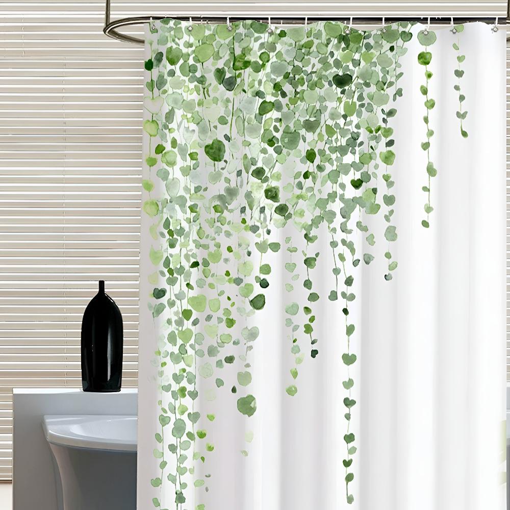 Leaf Drop Vine Shower Curtain – Botanical Waterproof Fabric Bath Curtain