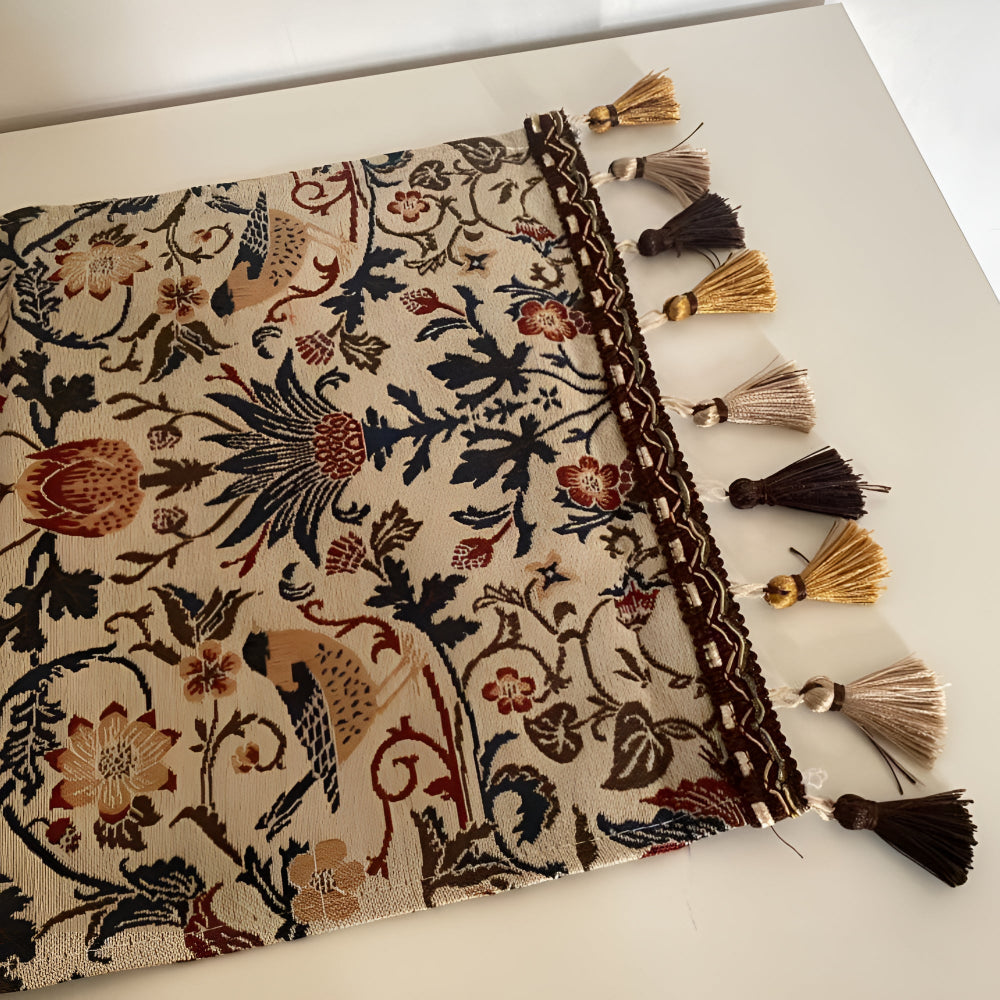 Vintage Floral & Bird Jacquard Table Runner – Elegant Woven Table Decor