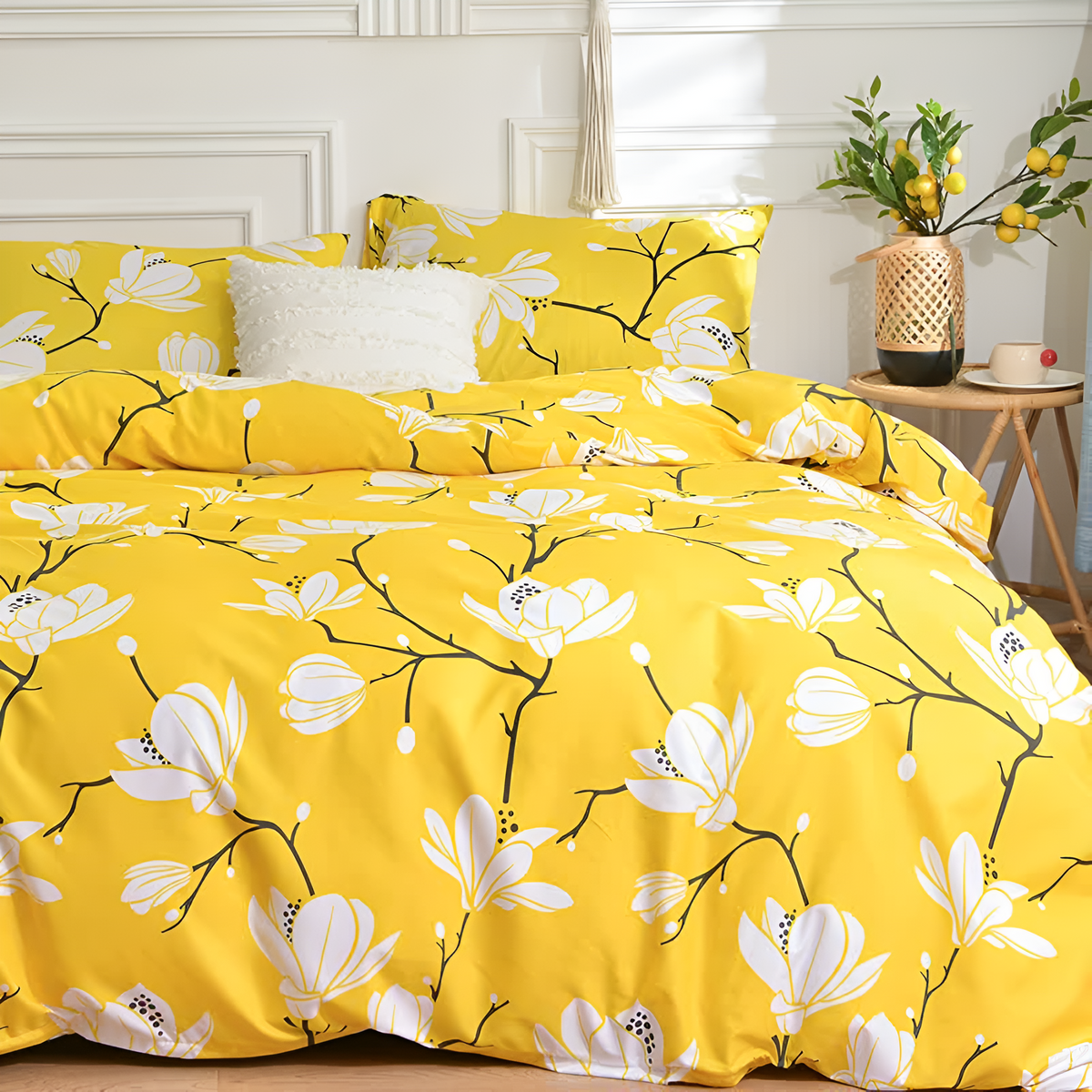 Yellow Blossom Duvet Cover Set (3 Pcs) – Floral Soft Bedding