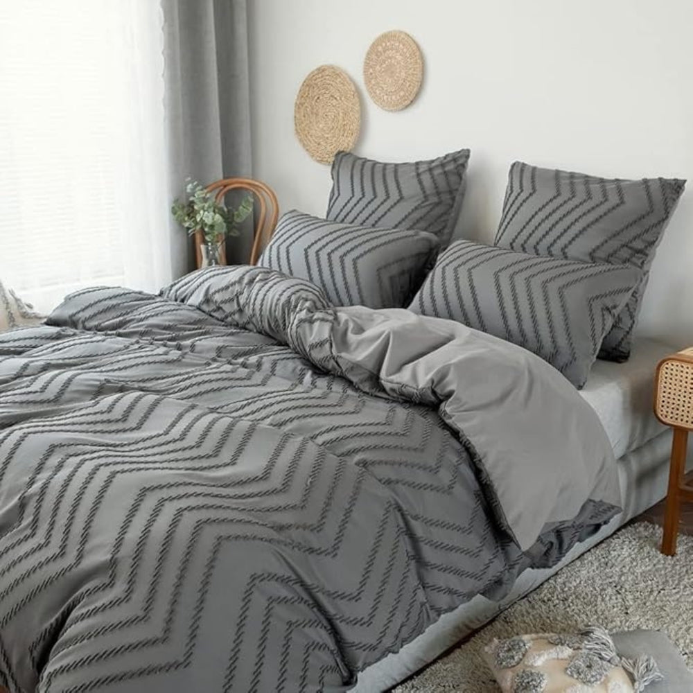 Chevron Plush Quilt Cover Set (3 Pcs) – Soft Warm Textured Bedding
