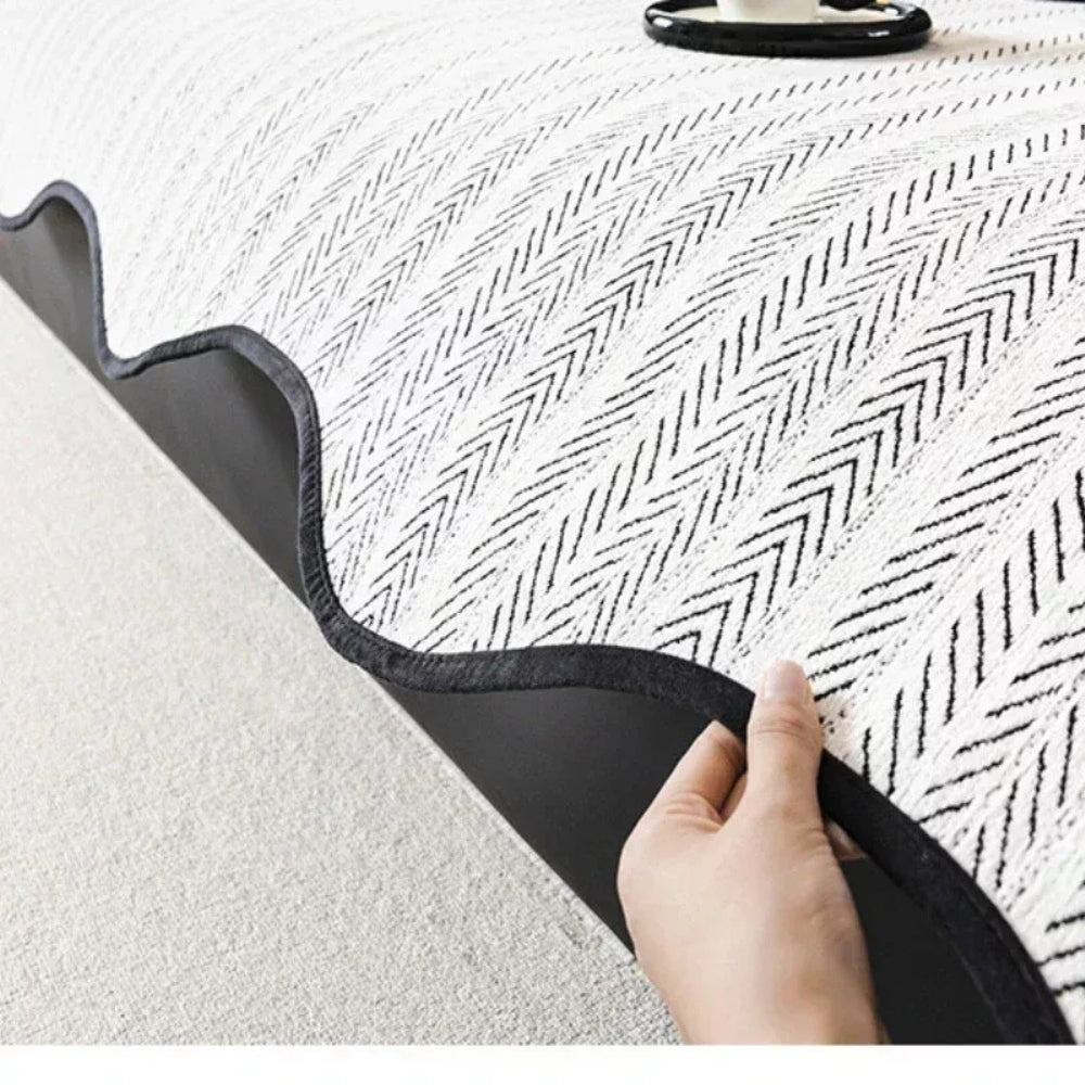 Aurivelle Herringbone Sofa Cover – Scallop-Edge Non-Slip Couch Slipcover