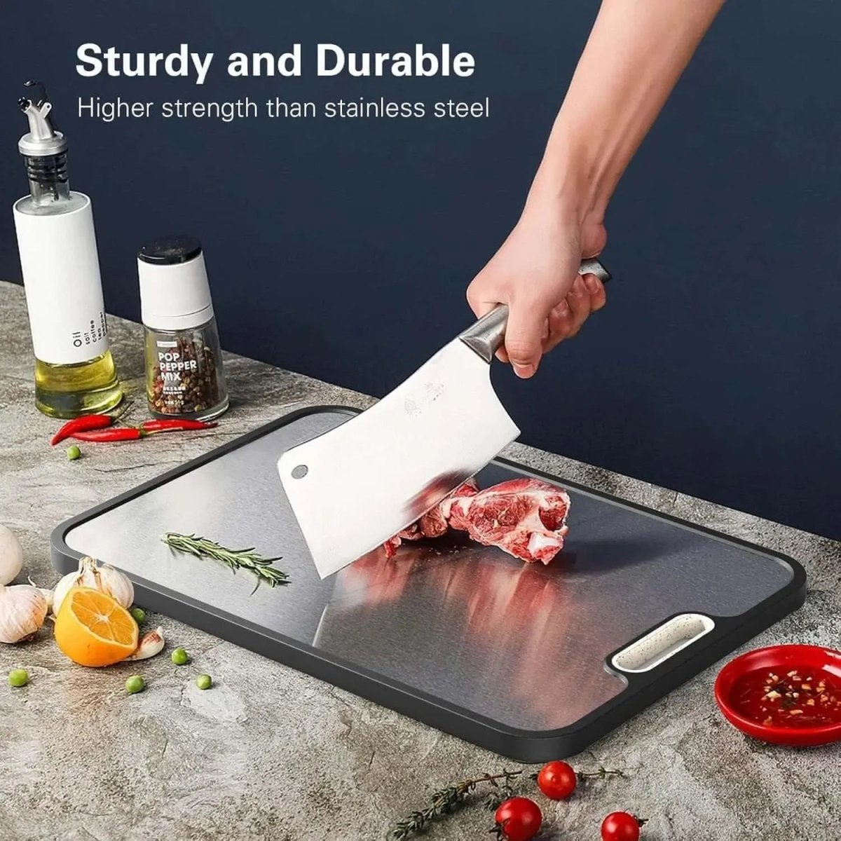 NOBLE CUT Titanium Cutting Board – Double-Sided Non-Slip Prep Surface
