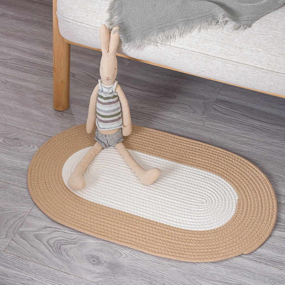 Boho Braided Hemp Oval Rug – Natural Non-Slip Entryway Mat
