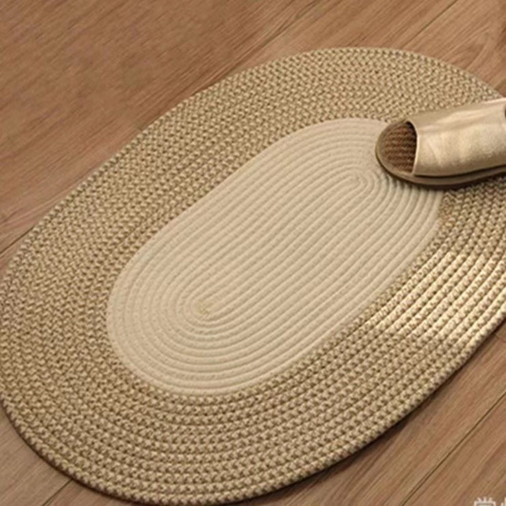 Boho Braided Hemp Oval Rug – Natural Non-Slip Entryway Mat