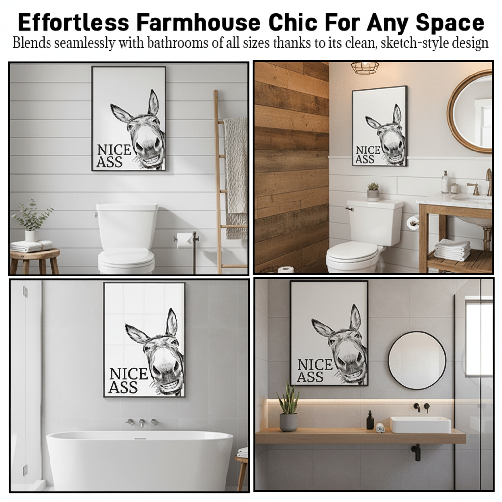 Funny Bathroom Canvas Wall Art – Rustic Farmhouse Humour Print