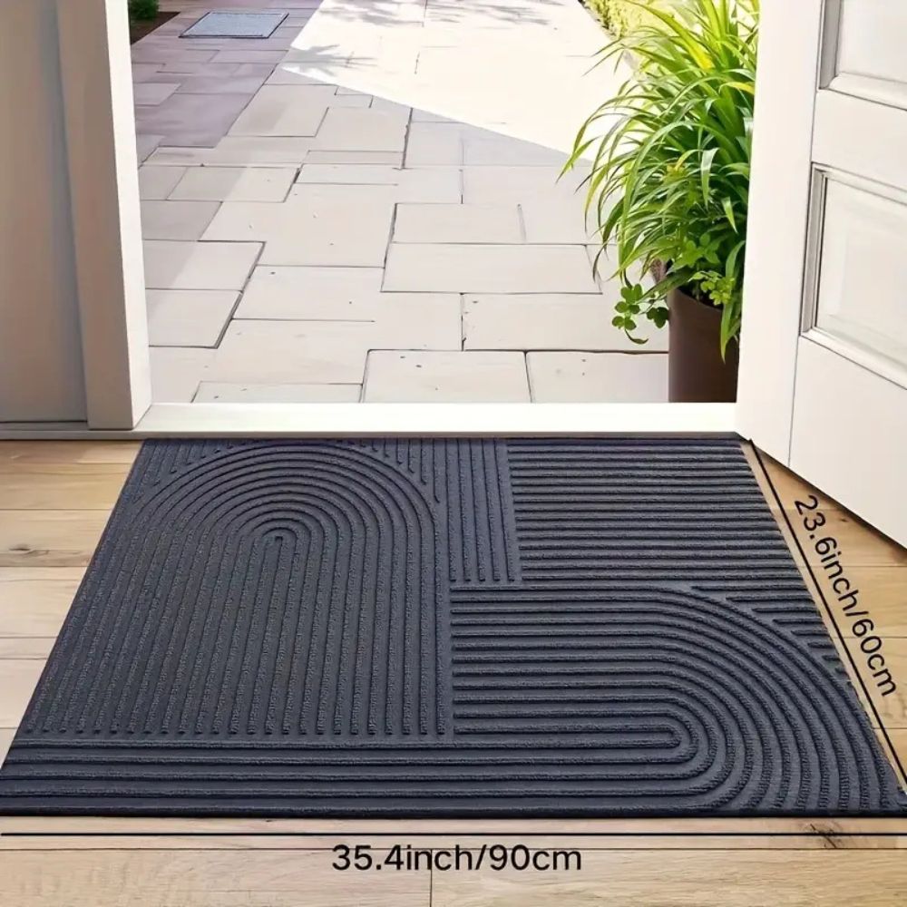Curved Thread Line Door Mat – Textured Absorbent Non-Slip Entry Mat