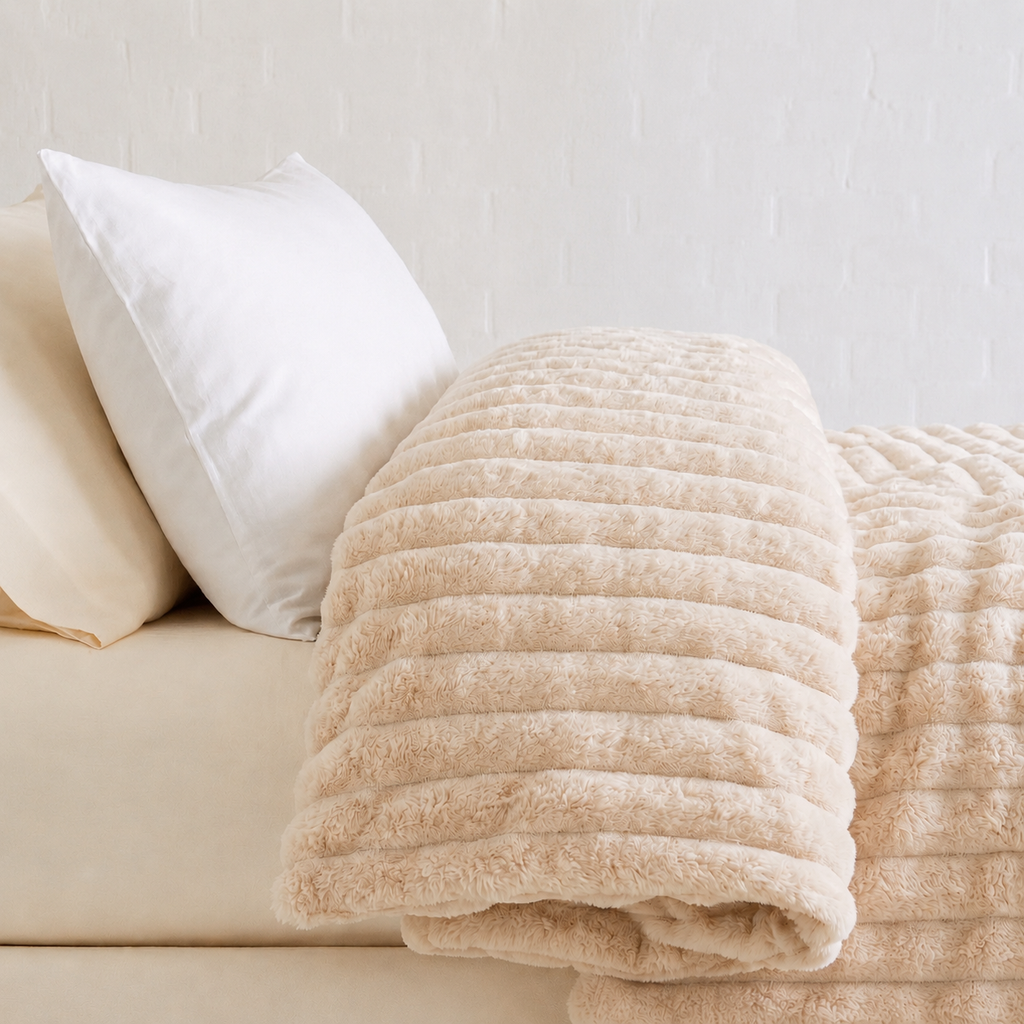 Creme Kuscheldecke 180 × 200 cm – Warme, kuschelige Wohndecke für Sofa, Couch und Schlafzimmer in Beige