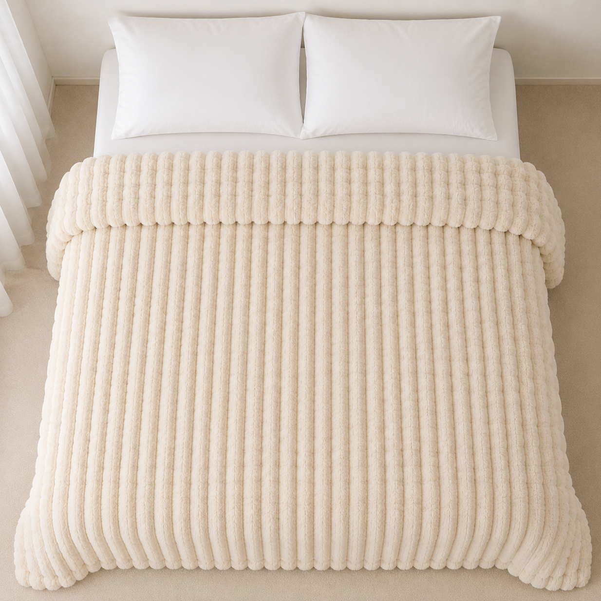 Creme Kuscheldecke 180 × 200 cm – Warme, kuschelige Wohndecke für Sofa, Couch und Schlafzimmer in Beige