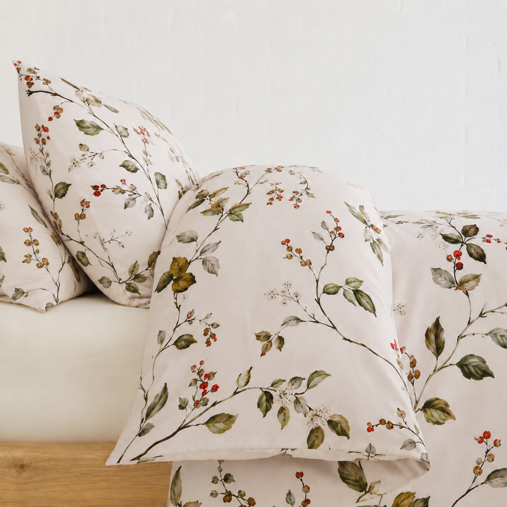 Flora Bettwäsche mit Blumenranken 200x200cm – Romantisches Blütenmuster in Creme