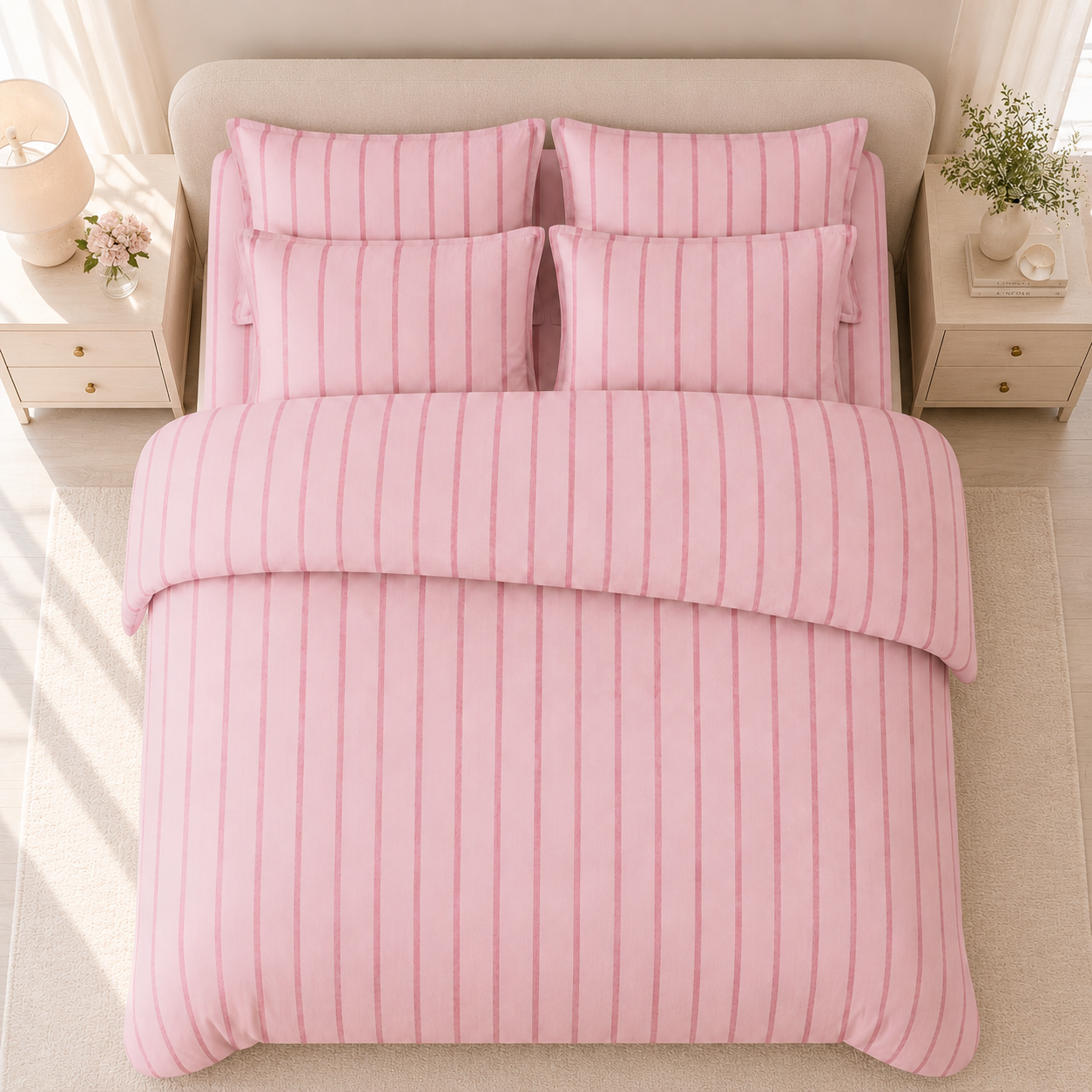 Stella Bettwäsche Gestreift 150x200cm – Rosa-weiße Streifen für Mädchenzimmer