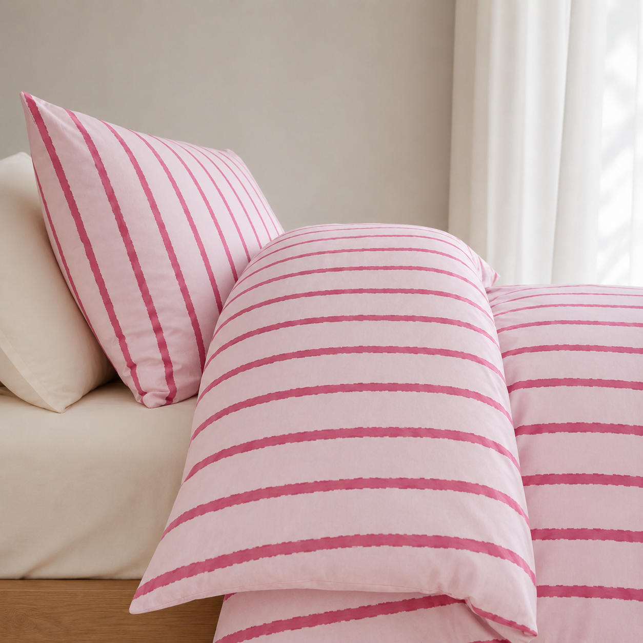 Stella Bettwäsche Gestreift 150x200cm – Rosa-weiße Streifen für Mädchenzimmer