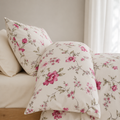 Peonia Bettwäsche mit Blumenmuster 200x200cm – Pinke Blüten auf Creme