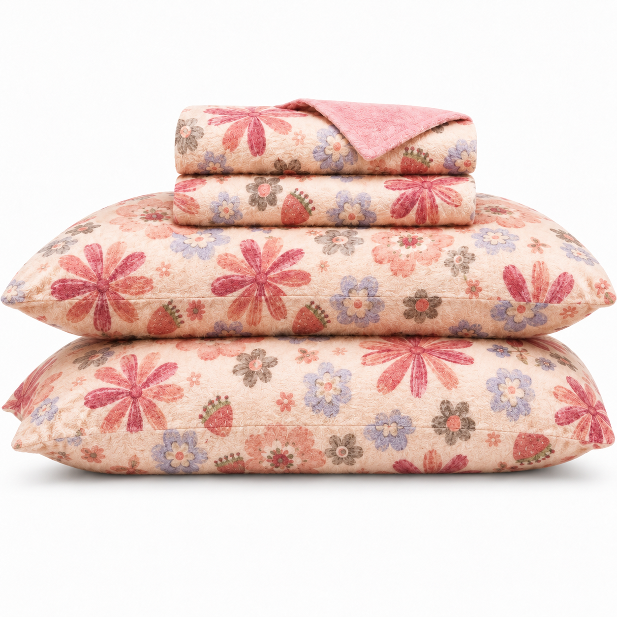 Josie Bettwäsche mit Blumenstickerei 220x240cm – Bunte Korallenfleece Winterdecke
