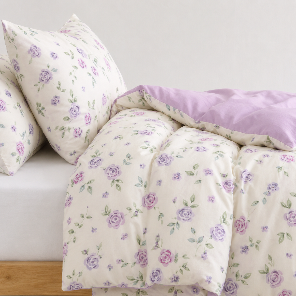 Lilou Bettwäsche mit Rosen 200x200cm – Lila 4-teiliges Blumen-Set