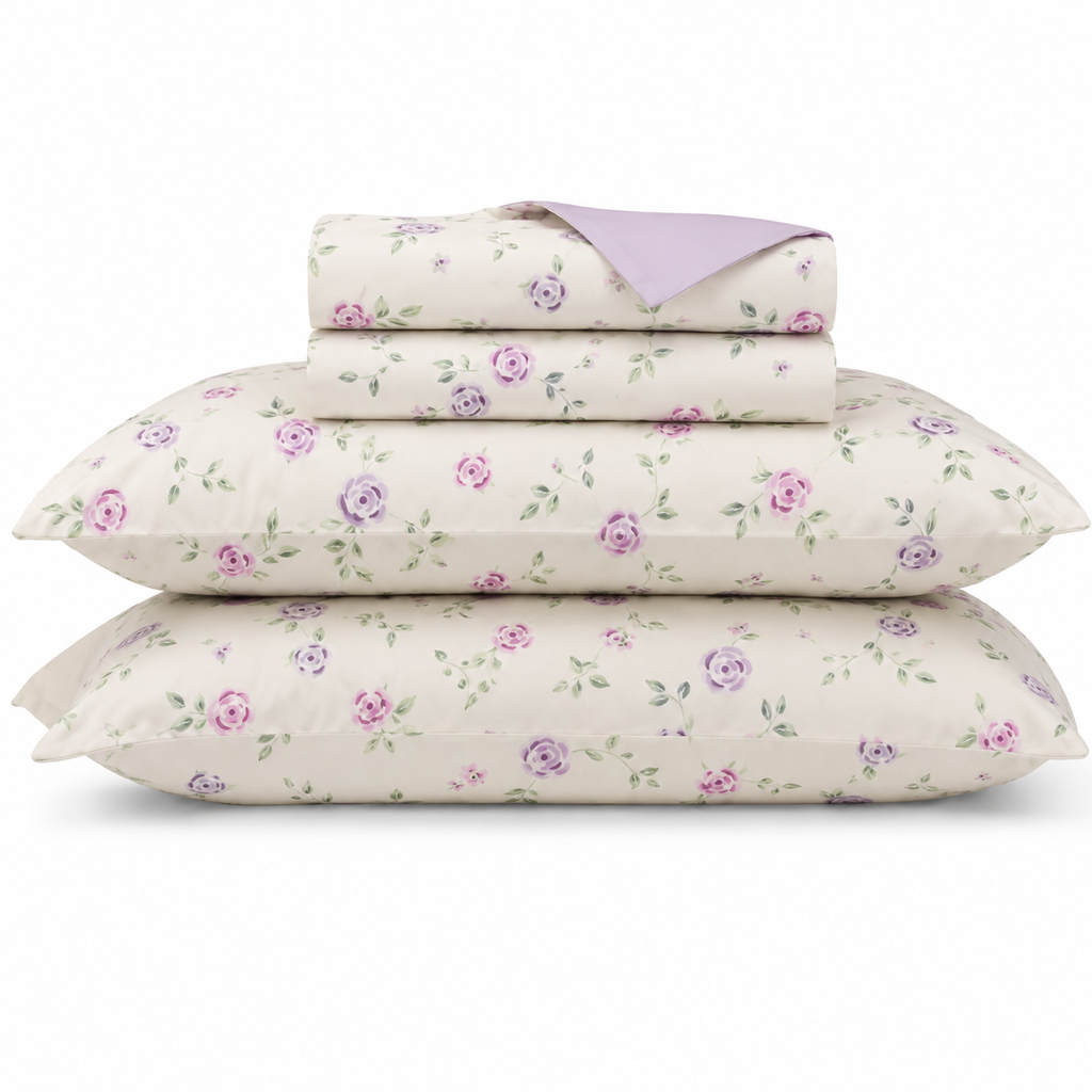 Lilou Bettwäsche mit Rosen 200x200cm – Lila 4-teiliges Blumen-Set