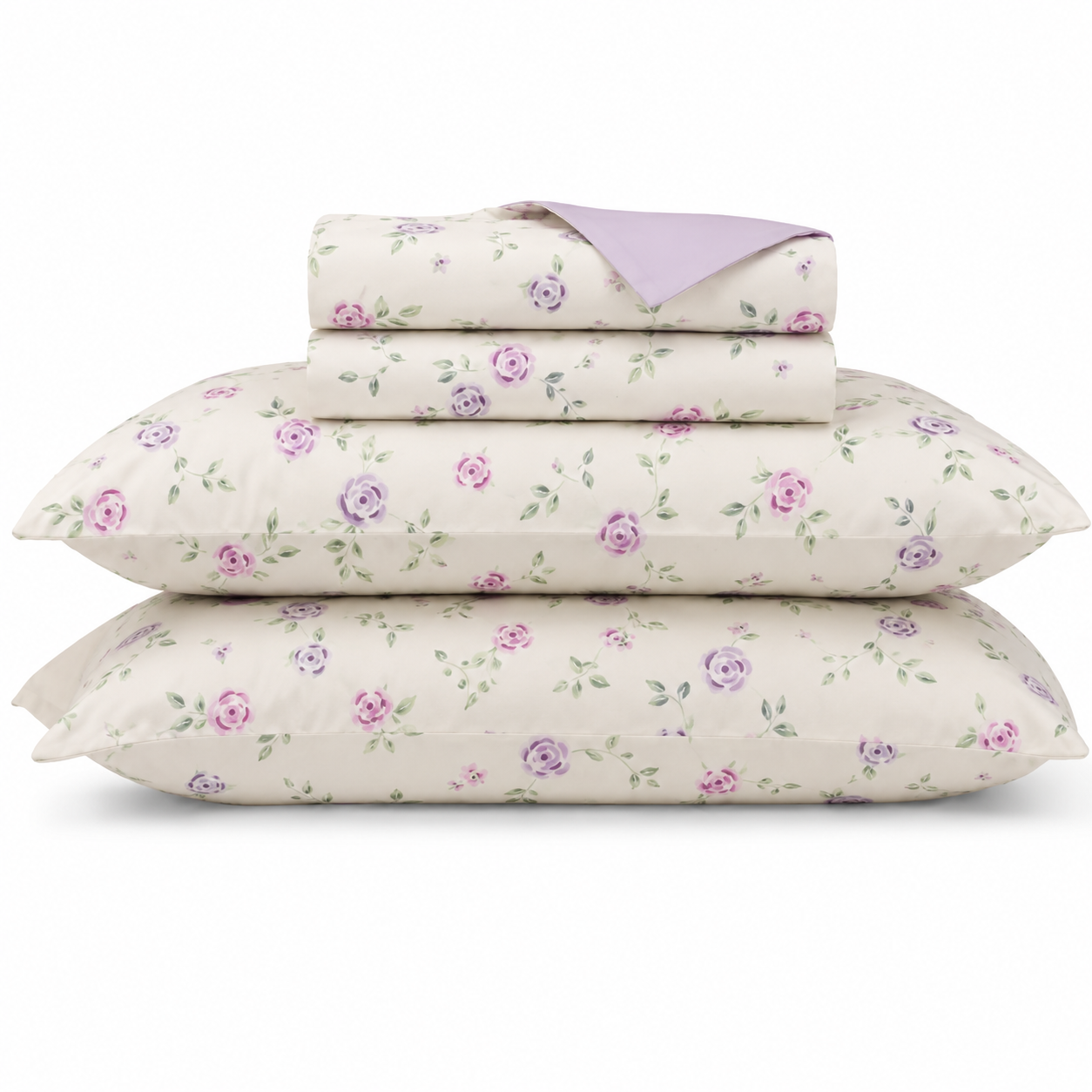 Lilou Bettwäsche mit Rosen 200x200cm – Lila 4-teiliges Blumen-Set
