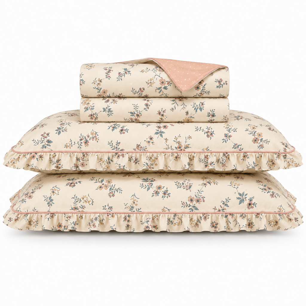 Margot Bettwäsche Streublumen – Creme mit Rüschen