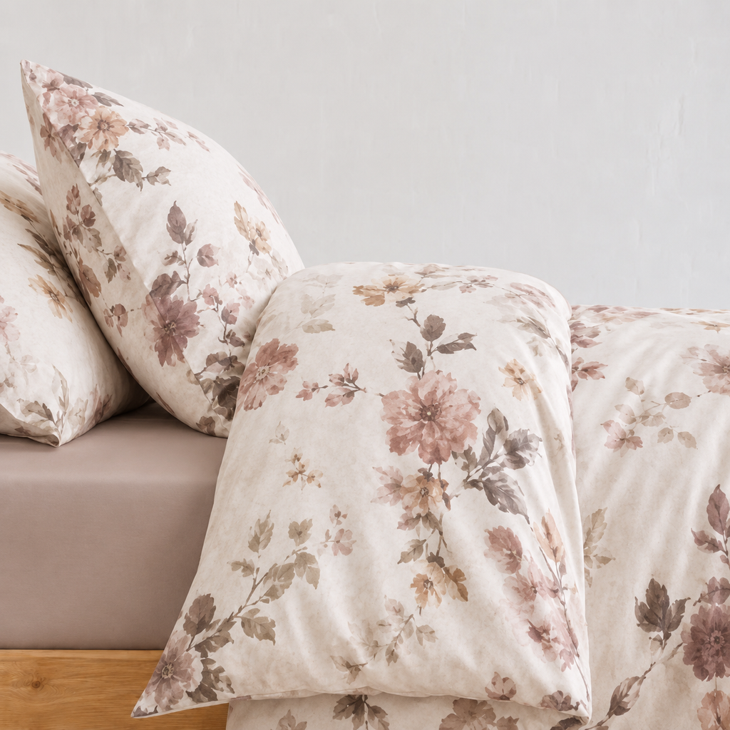 Vivienne Bettwäsche Aquarell-Blumen – Creme ägyptische Baumwolle