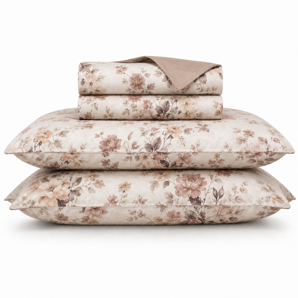 Vivienne Bettwäsche Aquarell-Blumen – Creme ägyptische Baumwolle
