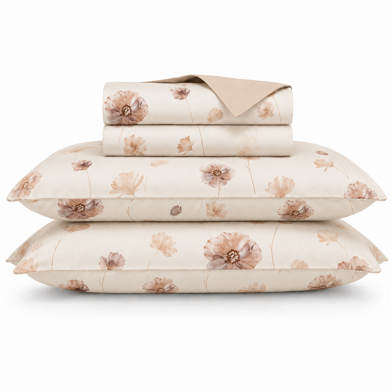 Cosima Bettwäsche Aquarell-Blumen – Creme ägyptische Baumwolle