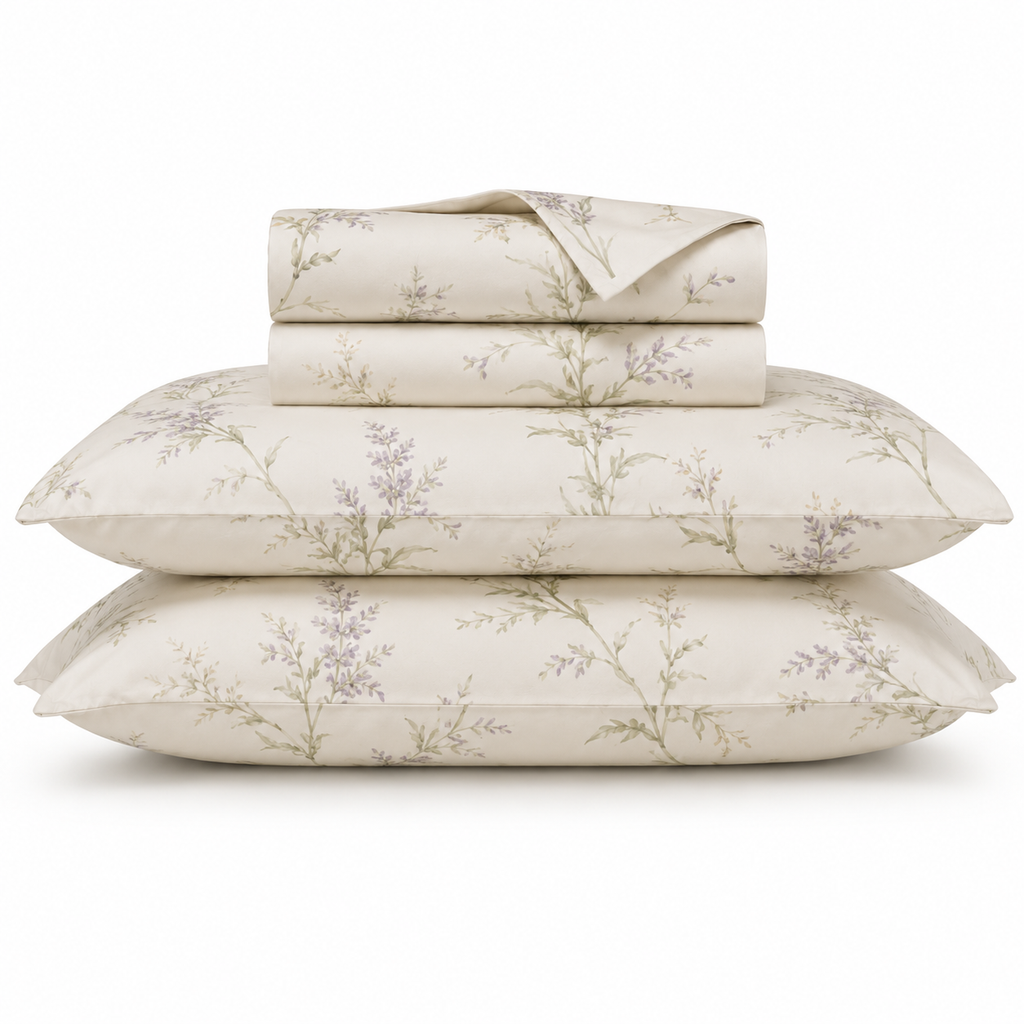 Lavinia Bettwäsche Lavendel-Aquarell – Creme ägyptische Baumwolle