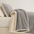 Norra Sherpa Kuscheldecke 180x200cm – Warme, flauschige Wohndecke in Grau & Creme