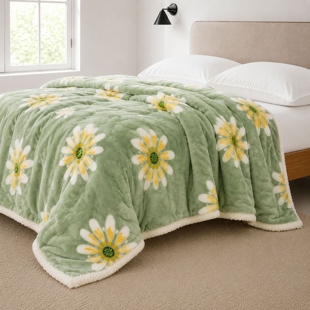 Warme 180 × 200 cm Kuscheldecke mit Blumenmuster – Flauschige Wohndecke für Sofa, Bett und gemütliche Winterabende