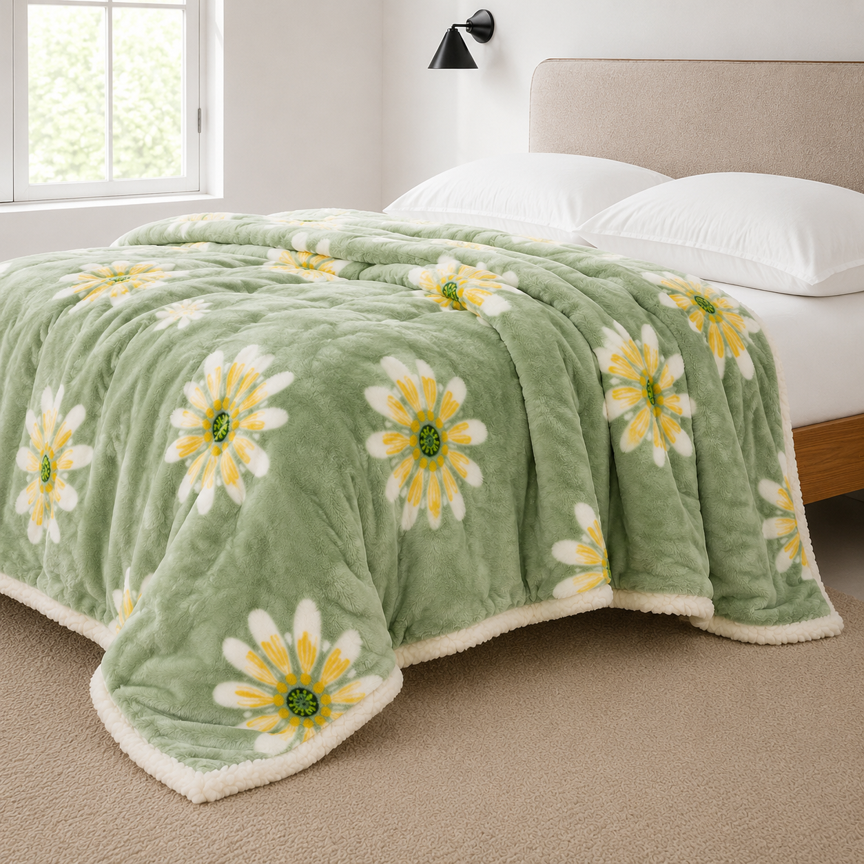 Warme 180 × 200 cm Kuscheldecke mit Blumenmuster – Flauschige Wohndecke für Sofa, Bett und gemütliche Winterabende