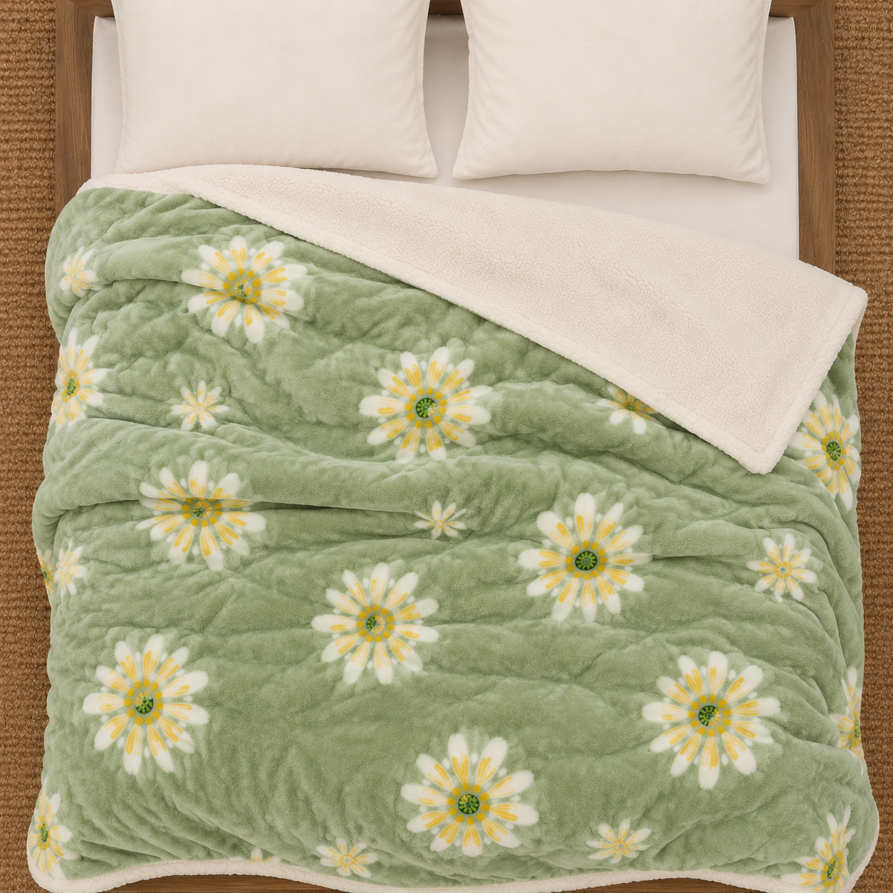 Warme 180 × 200 cm Kuscheldecke mit Blumenmuster – Flauschige Wohndecke für Sofa, Bett und gemütliche Winterabende