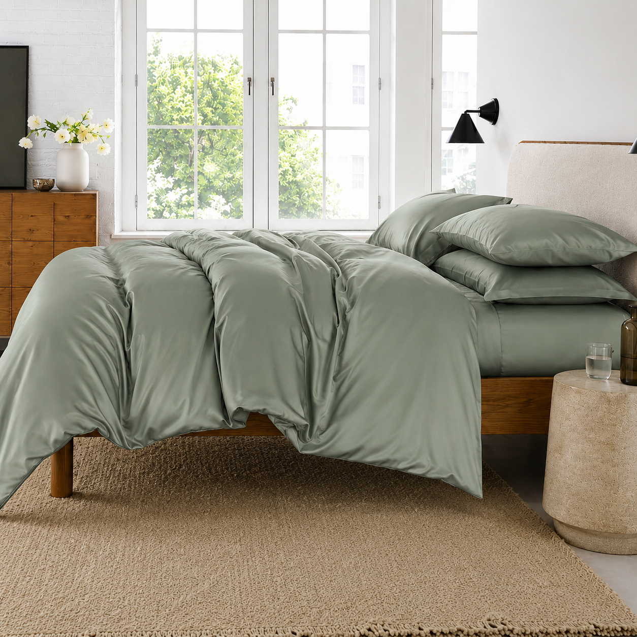 Grüne Satin Bettwäsche 200x200cm – Weiche Bettwäsche mit Kissenbezügen für maximalen Schlafkomfort und ein stilvolles Schlafzimmer