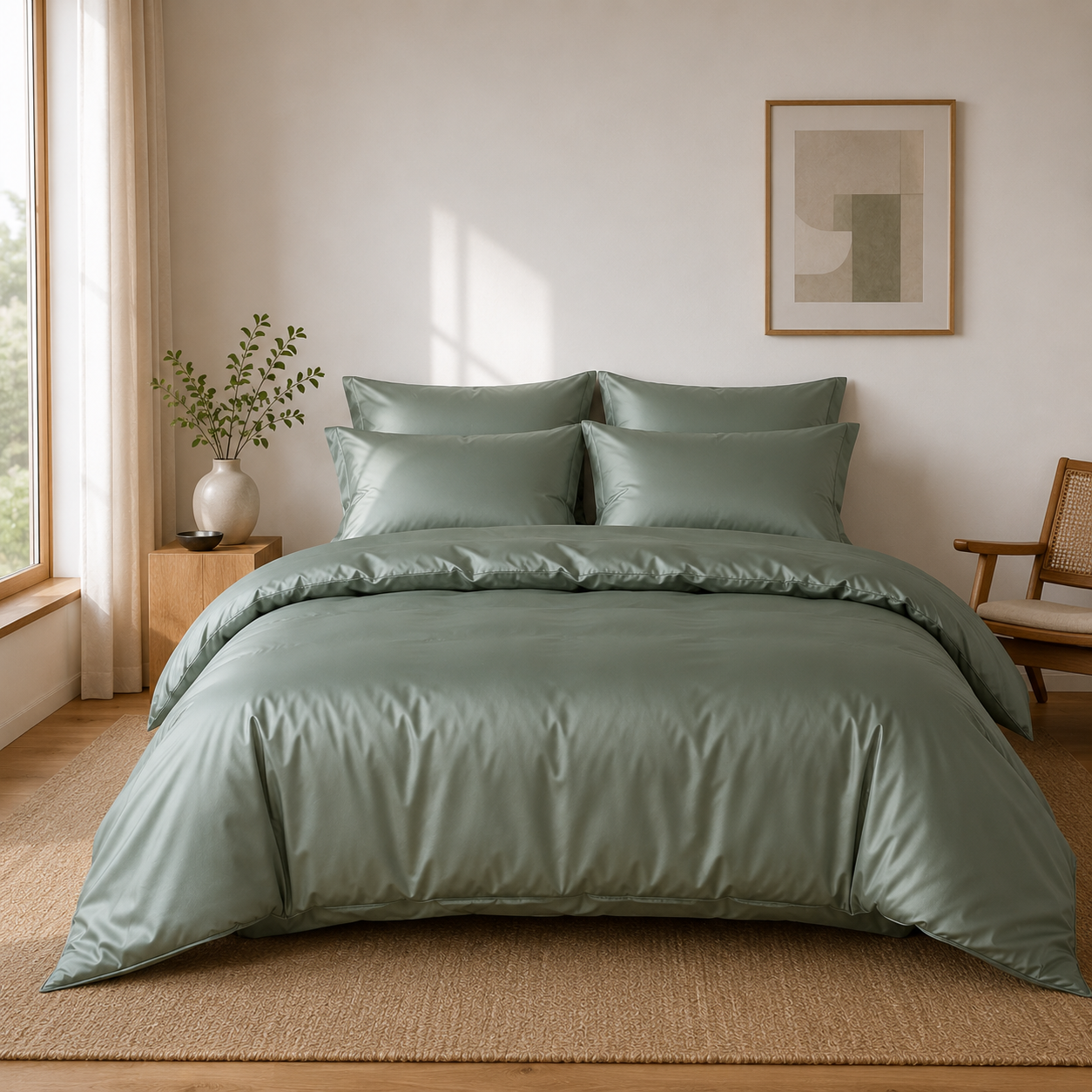 Grüne Satin Bettwäsche 200x200cm – Weiche Bettwäsche mit Kissenbezügen für maximalen Schlafkomfort und ein stilvolles Schlafzimmer