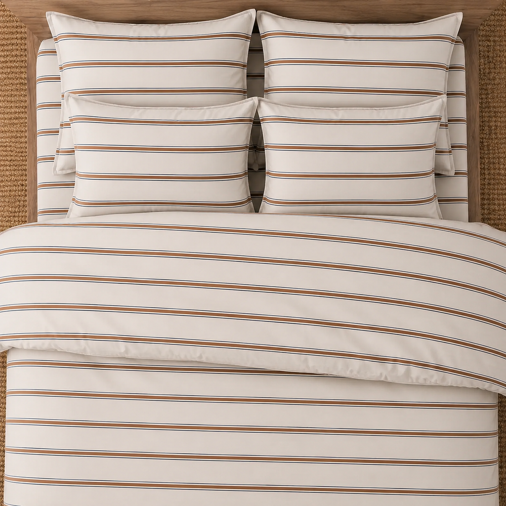 Skandinavische Bettwäsche Gestreift 200x200cm – Elegantes Beige mit Feinen Streifen