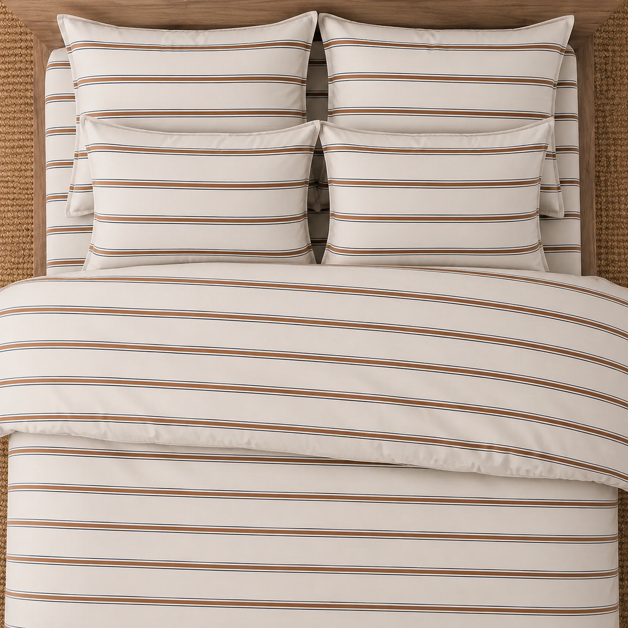 Skandinavische Bettwäsche Gestreift 200x200cm – Elegantes Beige mit Feinen Streifen
