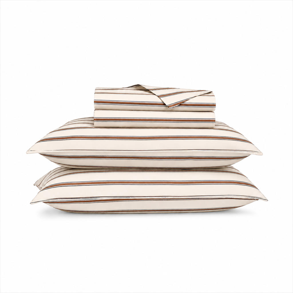 Skandinavische Bettwäsche Gestreift 200x200cm – Elegantes Beige mit Feinen Streifen