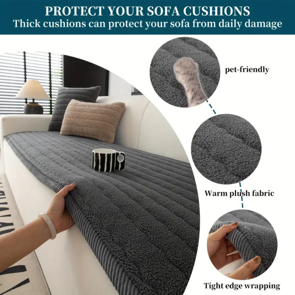 Chic Thick Plush Sofa Cover – Soft Cozy Non-Slip Couch Protector