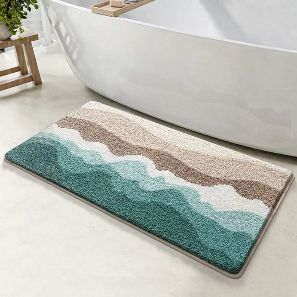 Coastal Wave Non-Slip Bath Mat – Soft Absorbent Quick-Dry Mat