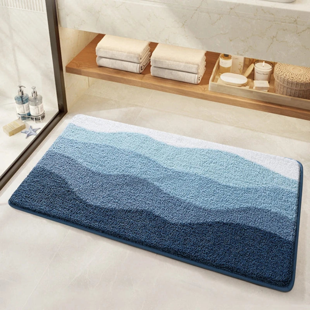 Coastal Wave Non-Slip Bath Mat – Soft Absorbent Quick-Dry Mat