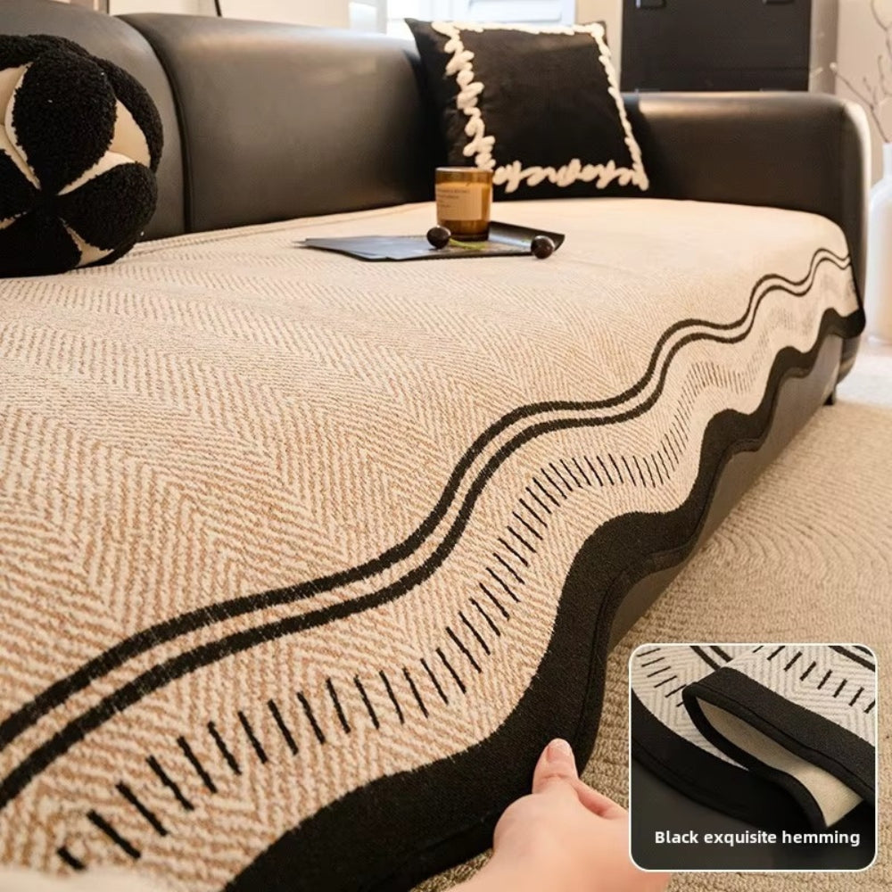 Modern Wave Anti-Slip Sofa Cover – Textured Couch Slipcover