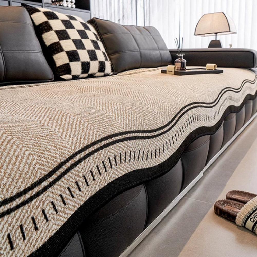 Modern Wave Anti-Slip Sofa Cover – Textured Couch Slipcover