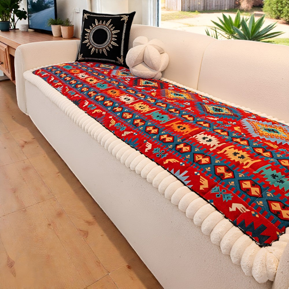 Ethnic Style Quilted Couch Cover – Patterned Non-Slip Sofa Protector