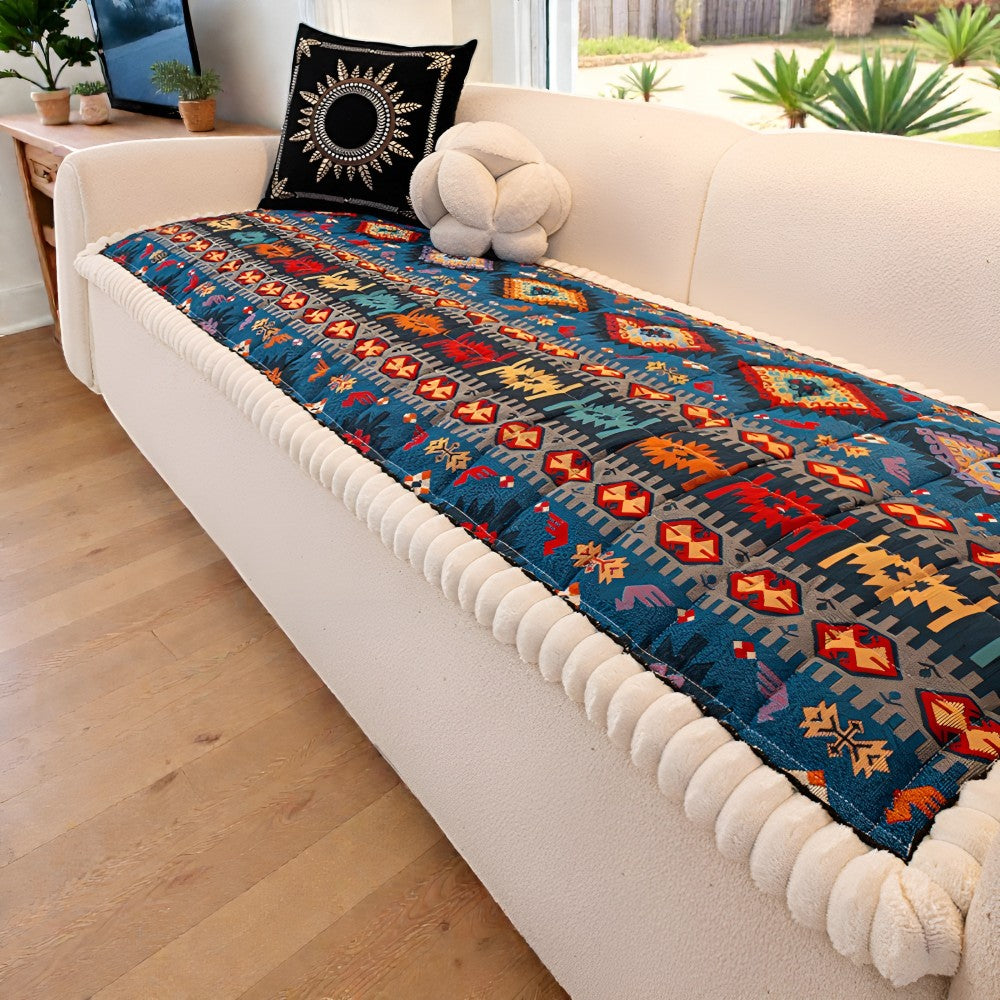 Ethnic Style Quilted Couch Cover – Patterned Non-Slip Sofa Protector