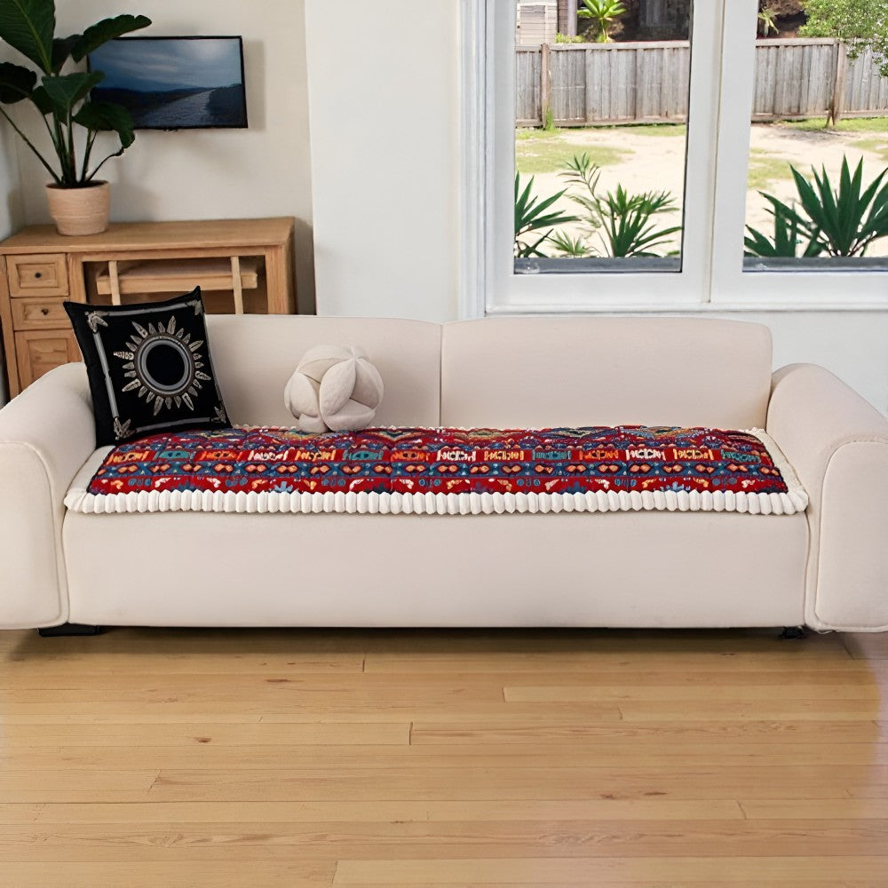 Ethnic Style Quilted Couch Cover – Patterned Non-Slip Sofa Protector