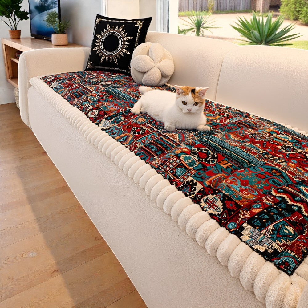 Ethnic Style Quilted Couch Cover – Patterned Non-Slip Sofa Protector